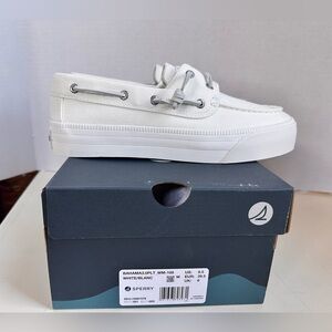 Sperry Women’s Sz 8.5 Platform Bahama 3.0 White Boating Shoes.